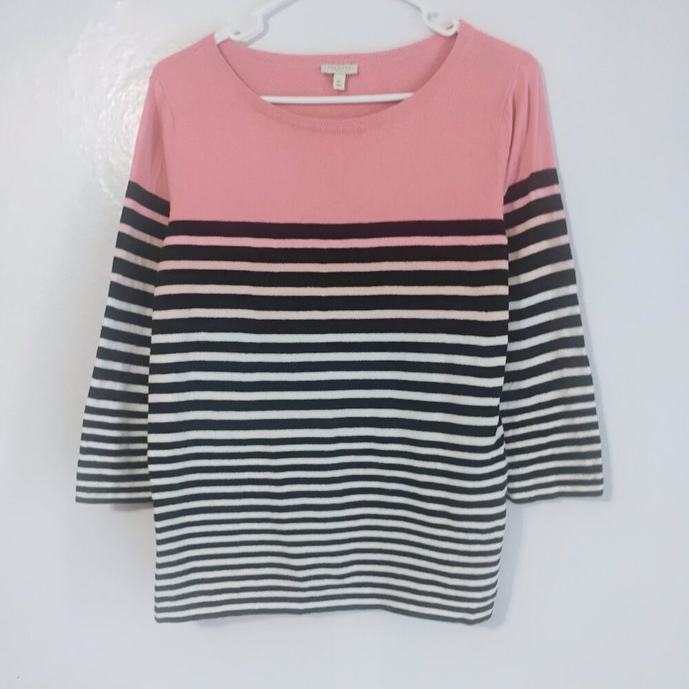 Talbots Petites Pink Stripe 3/4 Sleeve Top MP